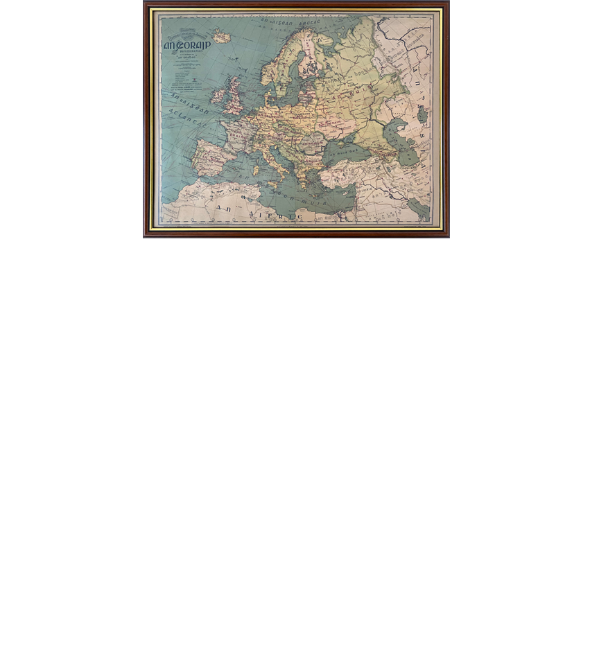 Map of Europe in Irish - (Léarscáil na hEorpa) 1/4 size framed