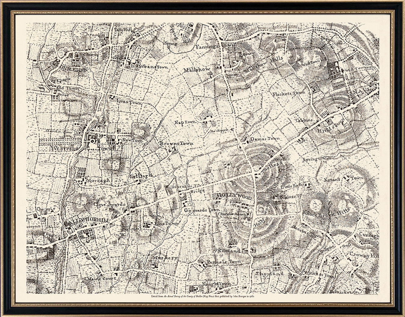 Framed half-size customisation of Ballyboughal to Naul in Hogarth style frame from €250
