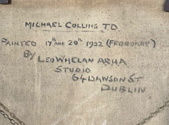 Writing by Leo Whelan on back of the original painting