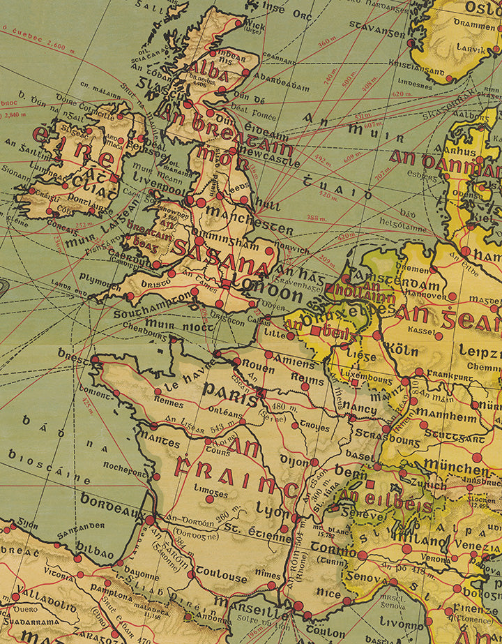 Detail from Map showing Ireland and Wesern European countriesi