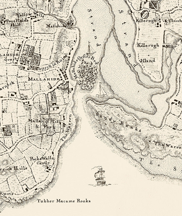 Detail from Map showing Malahide , the Estuary and 'Oyster Beds'