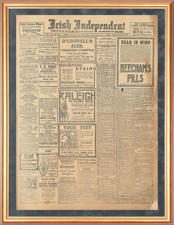 Irish Independent 4th May 1916 1916 (8-Day edition 26,27,28,29 April 1,2,3,4 May) Page 1 Front Page