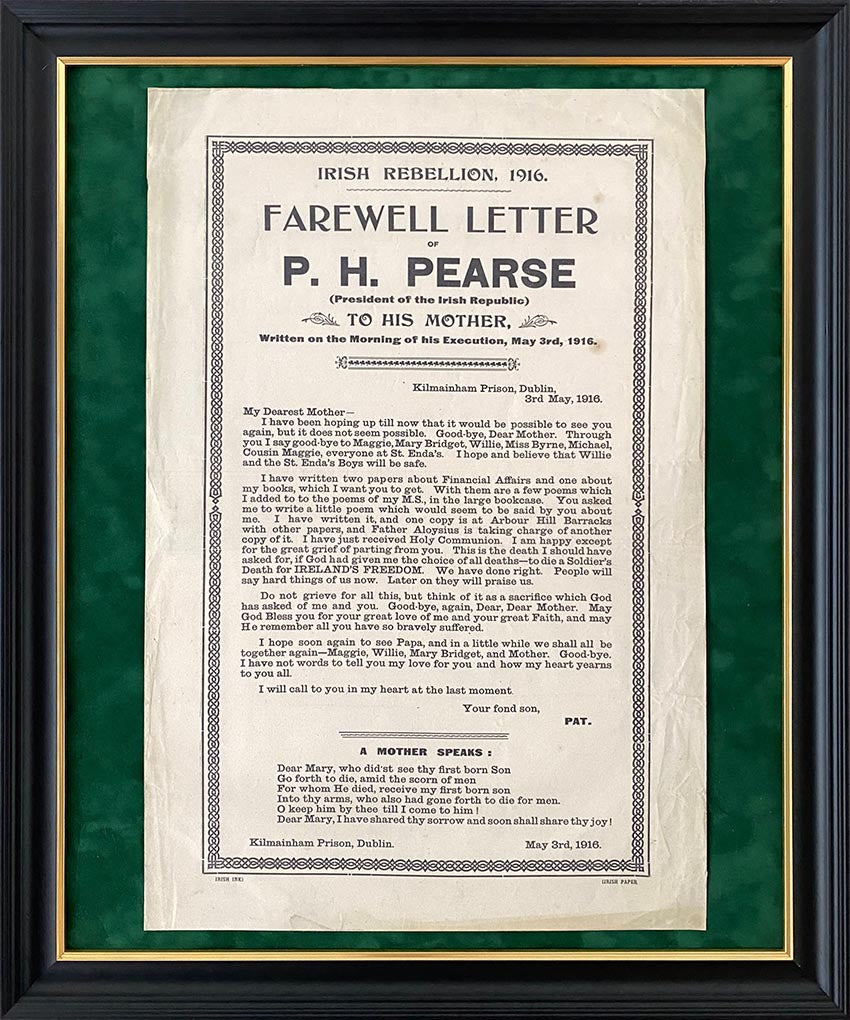 Farewell Letter of P.H. Pearse to his mother written in Kilmainham Prison on the morning of his execution 3rd May 1916