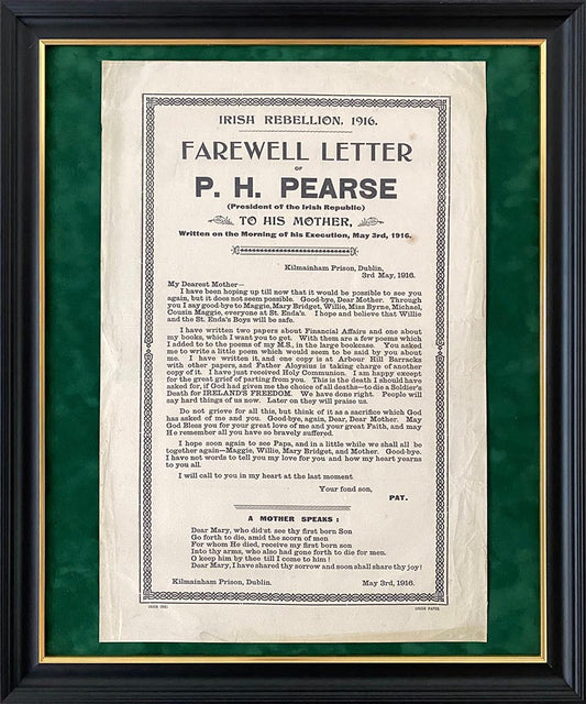 Farewell Letter of P.H. Pearse to his mother written in Kilmainham Prison on the morning of his execution 3rd May 1916