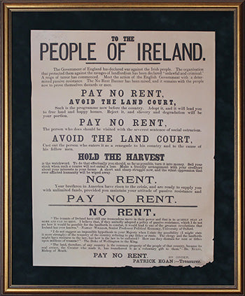 Irish Land League Poster 1881- "To the People of Ireland - Pay No Rent" Signed by Patrick Egan