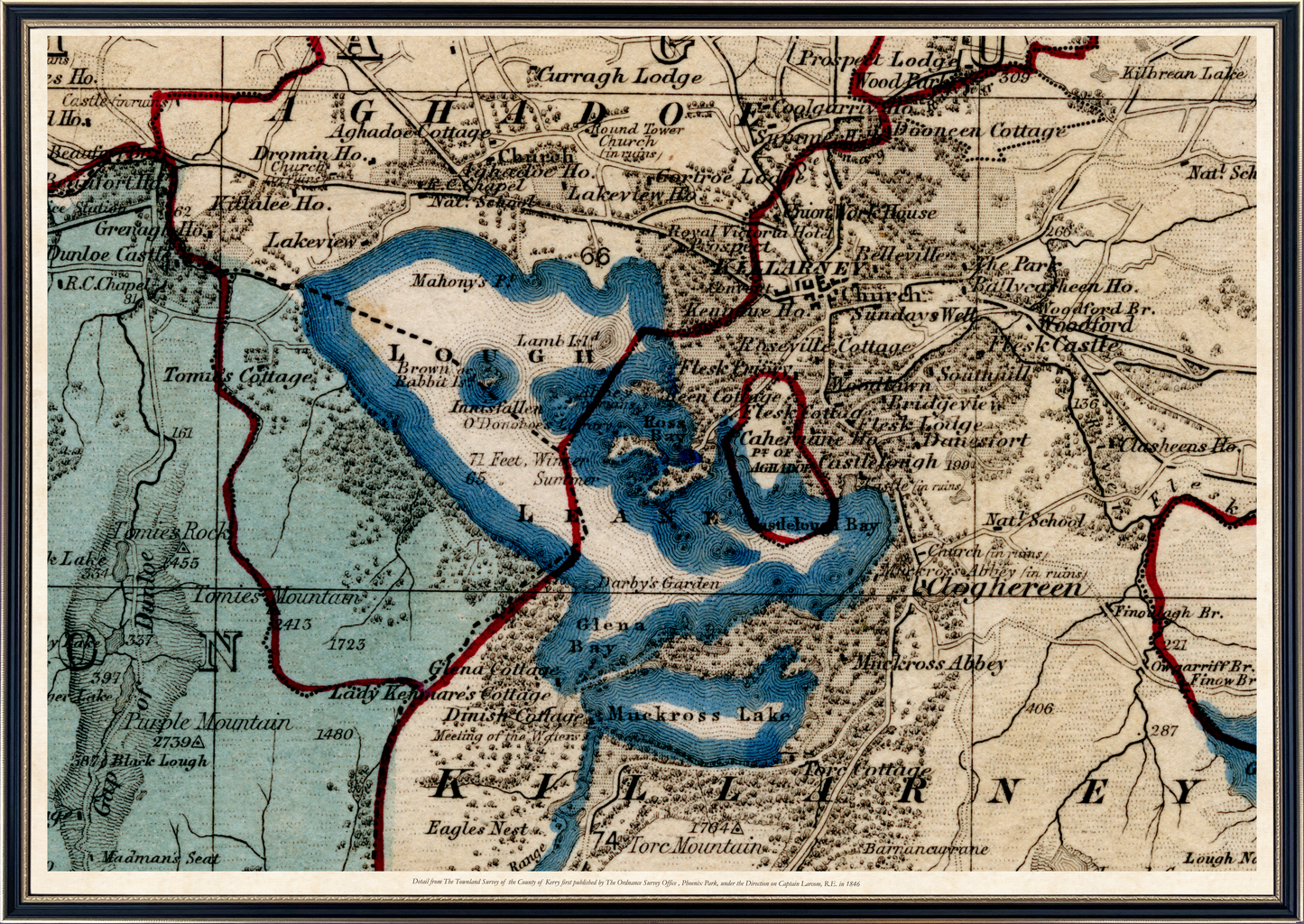 Full-size (79cm x 110cm) Killarney, Lough Leane  & Muckross customistion example @€375